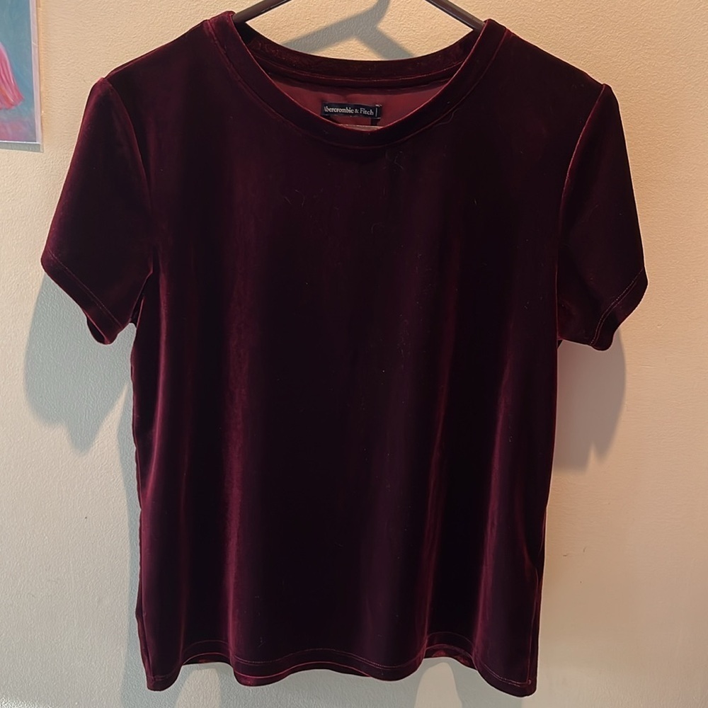 Abercrombie & Fitch Velvet scoopneck Top short sleeves deep maroon Size S-M